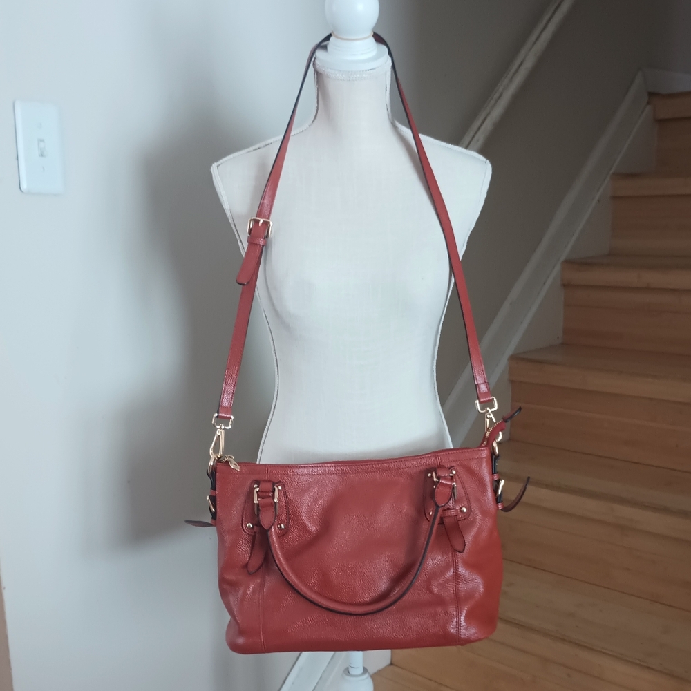 Kattee Soft Pebbled Leather Tote Shoulder Bag Purse Cherry Brown